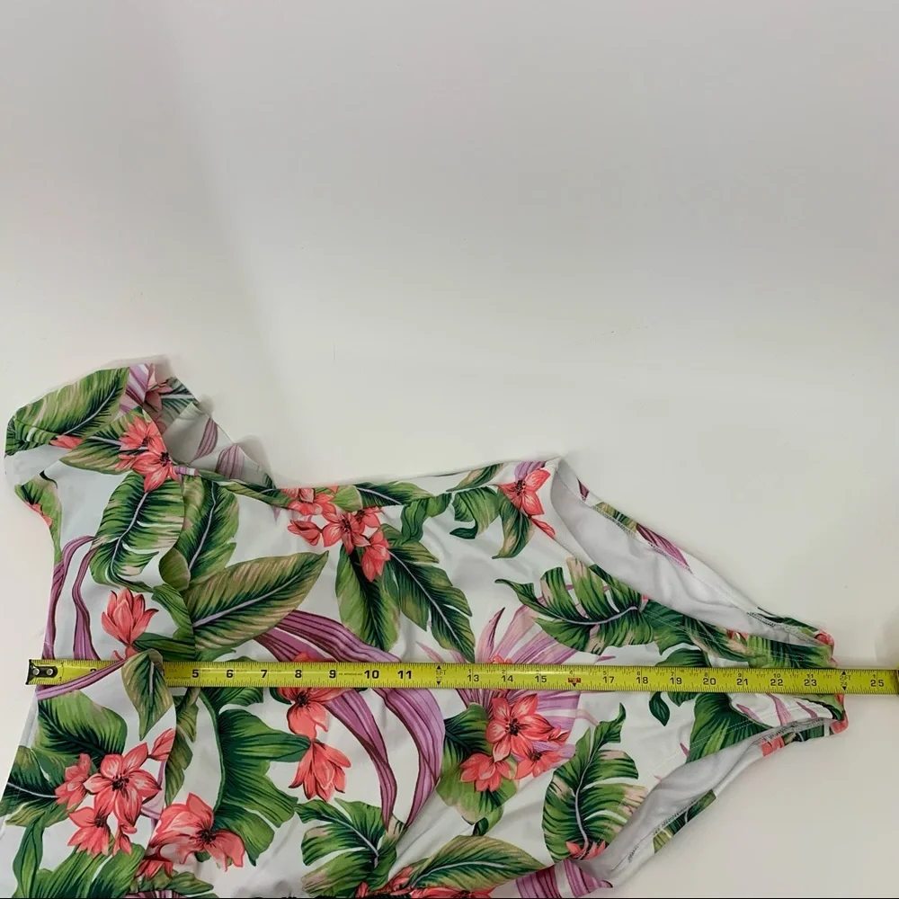 Kona Sol Ruffle Off The Shoulder Tropical High Coverage One Piece Swimsuit